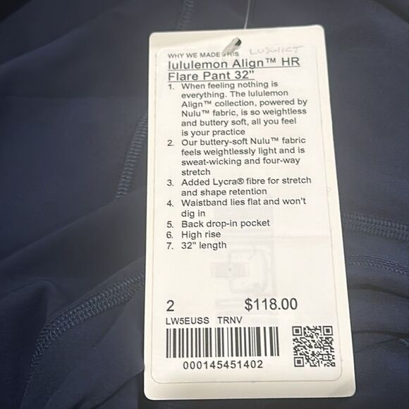 Lululemon Align High-Rise‎ Mini-Flared Pant 32" size 2 NWT True Navy blue - Picture 3 of 5